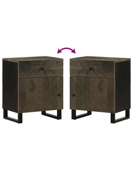 Comodino Nero 50x33x60 cm in Legno Massello di Mango