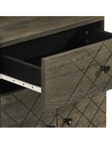 Comodino Nero 50x33x60 cm in Legno Massello di Mango