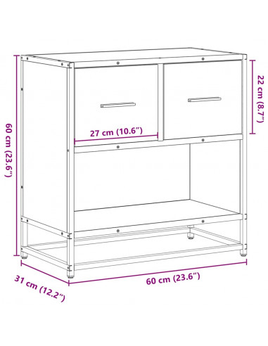 Comodino Nero 60x31x60 cm in Legno Multistrato e Metallo