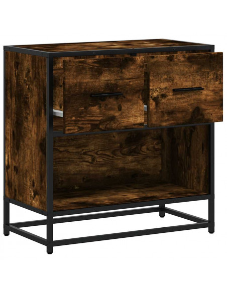 Comodino Rovere Fumo 60x31x60 cm in Legno Multistrato e Metallo