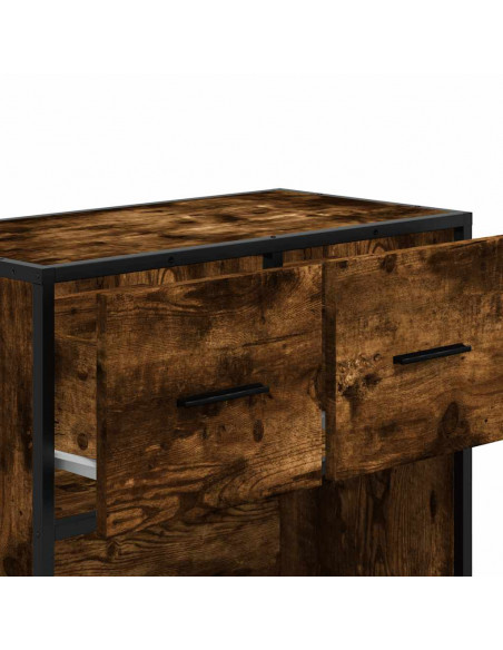 Comodino Rovere Fumo 60x31x60 cm in Legno Multistrato e Metallo