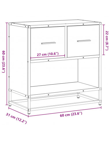 Comodino Rovere Fumo 60x31x60 cm in Legno Multistrato e Metallo