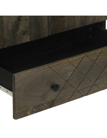 Credenza Nera 60x33x100 cm in Legno Massello di Mango