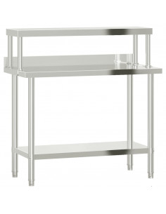 Tavolo Lavoro Cucina con Ripiano 110x55x120 cm Acciaio Inox