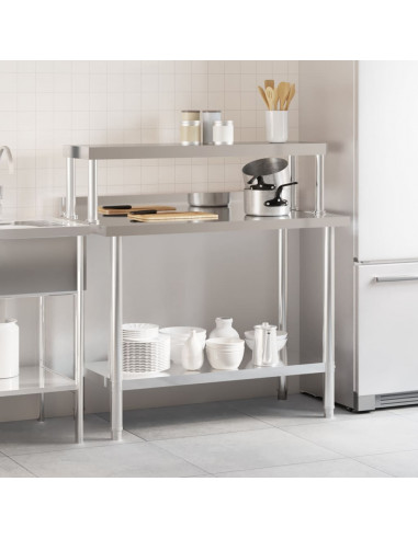 Tavolo Lavoro Cucina con Ripiano 110x55x120 cm Acciaio Inox