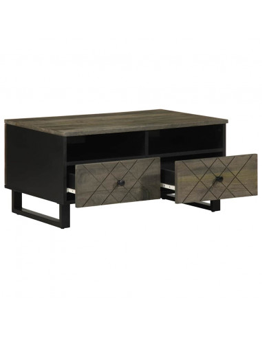 Tavolino da Salotto Nero 80x54x40 cm in Legno Massello di Mango