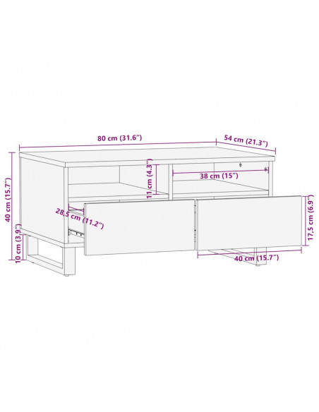 Tavolino da Salotto Nero 80x54x40 cm in Legno Massello di Mango