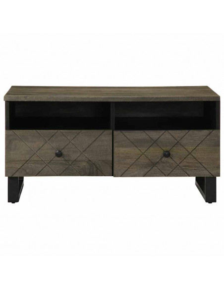 Tavolino da Salotto Nero 80x54x40 cm in Legno Massello di Mango