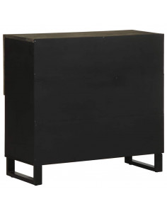 Credenza Nera 80x33x75 cm in Legno Massello di Mango