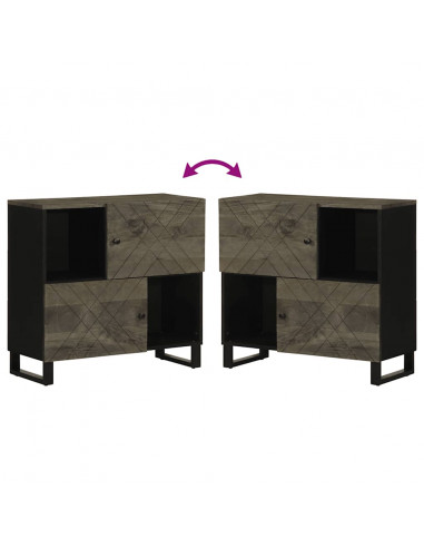 Credenza Nera 80x33x75 cm in Legno Massello di Mango