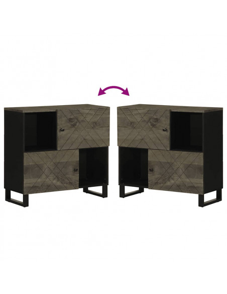 Credenza Nera 80x33x75 cm in Legno Massello di Mango