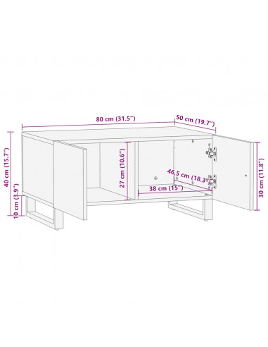 Tavolino da Salotto Nero 80x50x40 cm in Legno Massello di Mango