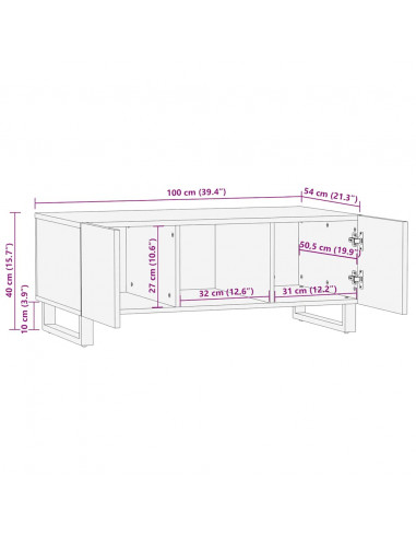 Tavolino da Salotto Nero 100x54x40cm in Legno Massello di Mango