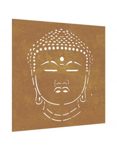 Decorazione Muro Giardino 55x55 cm Testa Buddha Acciaio Corten