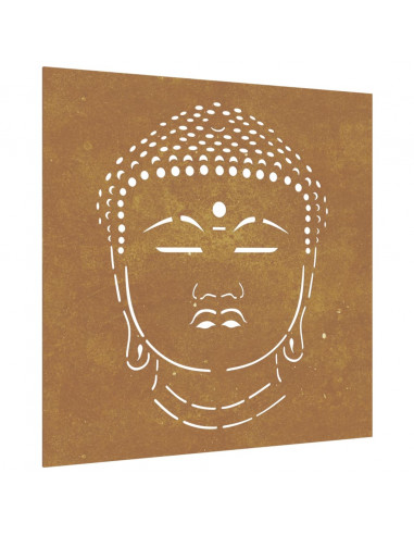 Decorazione Muro Giardino 55x55 cm Testa Buddha Acciaio Corten