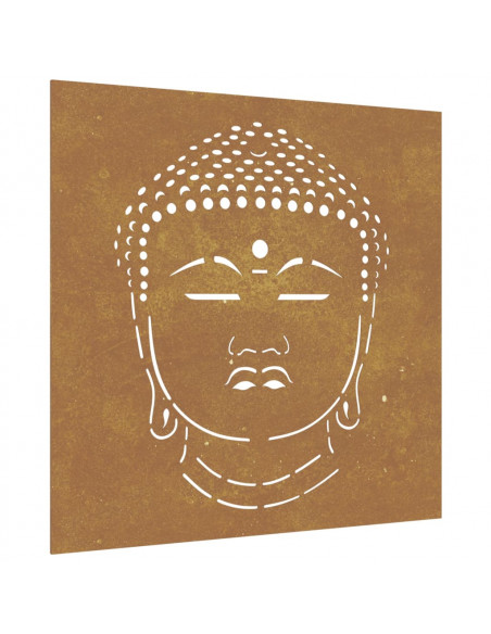 Decorazione Muro Giardino 55x55 cm Testa Buddha Acciaio Corten