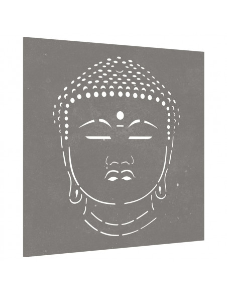 Decorazione Muro Giardino 55x55 cm Testa Buddha Acciaio Corten