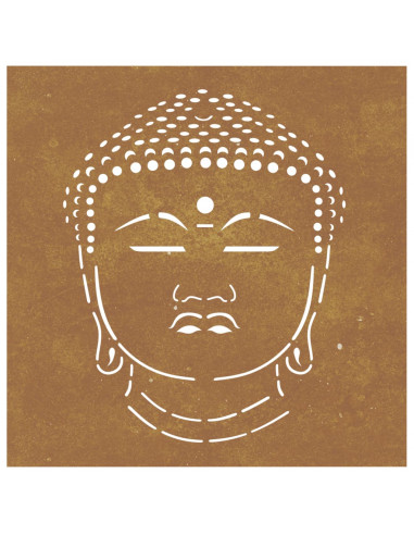 Decorazione Muro Giardino 55x55 cm Testa Buddha Acciaio Corten