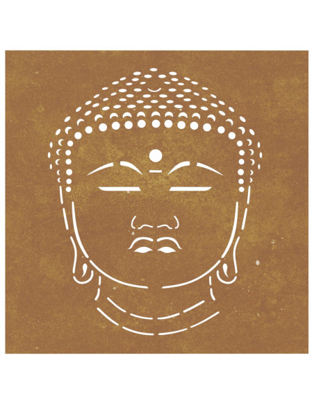 Decorazione Muro Giardino 55x55 cm Testa Buddha Acciaio Corten