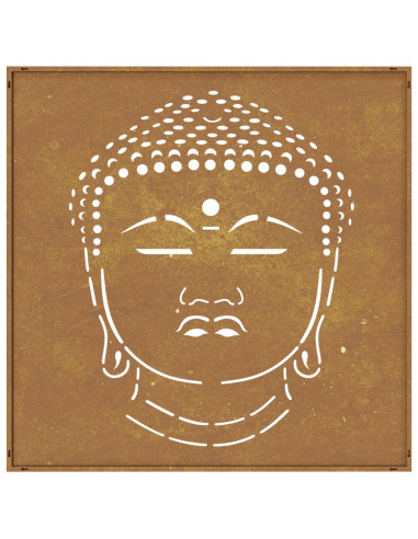 Decorazione Muro Giardino 55x55 cm Testa Buddha Acciaio Corten