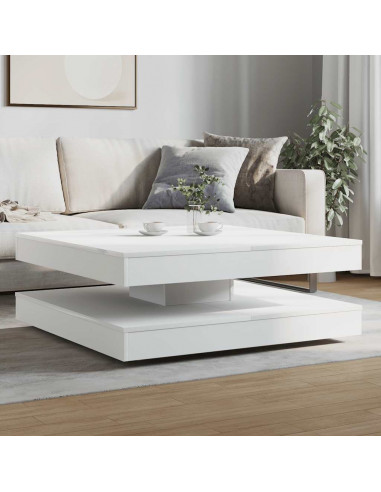 Tavolino da Caffè Girevole a 360 Gradi Bianco 90x90x34,5 cm