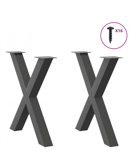 Gambe Tavolo Pranzo a X 2 pz Antracite 70x(72-73) cm Acciaio