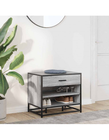 Panca Portaoggetti Grigio Sonoma Legno Multistrato e Metallo