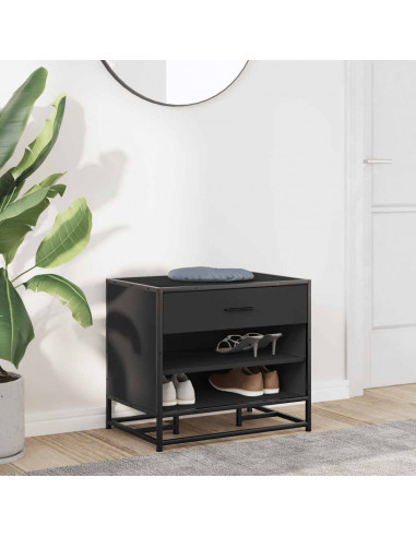 Panca Portaoggetti Nera 60x40x53,5 cm Multistrato e Metallo