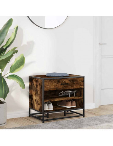 Panca Portaoggetti Rovere Fumo Legno Multistrato e Metallo