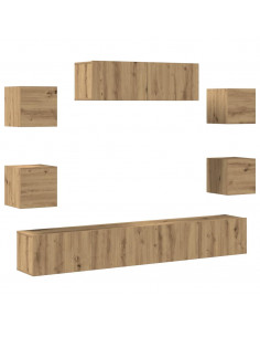 Set Mobile TV 7 pz Montato a Parete Rovere in Legno Multistrato