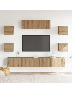 Set Mobile TV 7 pz Montato a Parete Rovere in Legno Multistrato 2