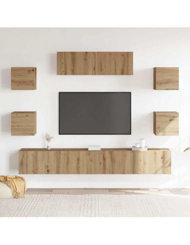 Set Mobile TV 7 pz Montato a Parete Rovere in Legno Multistrato