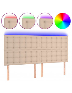 Testiera a LED Cappuccino 200x5x118/128 cm in Similpelle