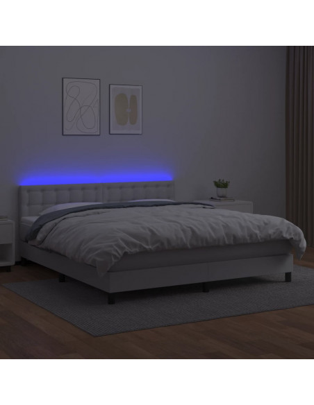 Giroletto Molle con Materasso e LED Bianco 160x200cm Similpelle