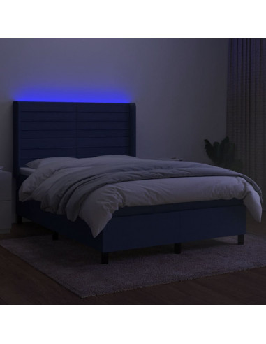 Letto a Molle con Materasso e LED Blu 140x200 cm in Tessuto