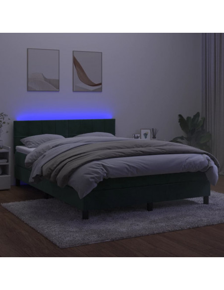 Letto a Molle con Materasso e LED Verde Scuro 140x200cm Velluto