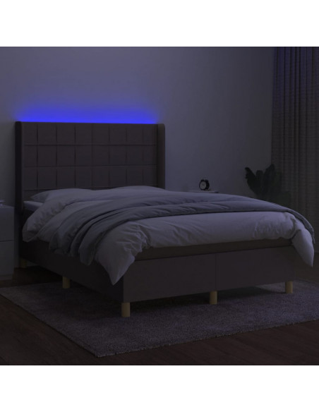 Letto a Molle con Materasso e LED Tortora 140x200 cm in Tessuto
