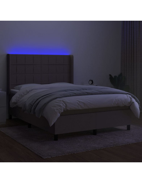Letto a Molle con Materasso e LED Tortora 140x200 cm in Tessuto