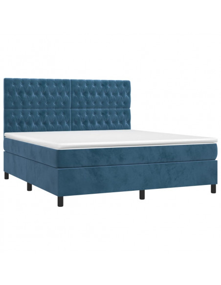 Letto a Molle con Materasso e LED Blu Scuro 180x200 cm