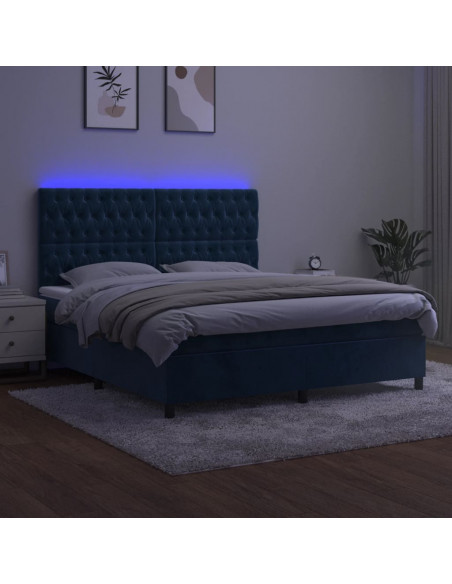 Letto a Molle con Materasso e LED Blu Scuro 180x200 cm