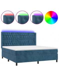 Letto a Molle con Materasso e LED Blu Scuro 180x200 cm