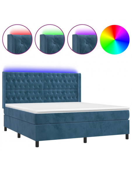 Letto a Molle con Materasso e LED Blu Scuro 180x200 cm
