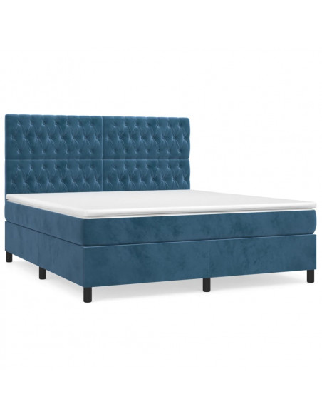 Giroletto a Molle con Materasso Blu Scuro 180x200 cm in Velluto