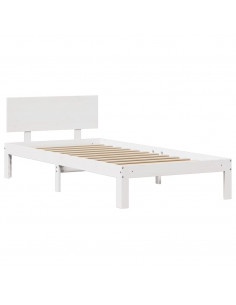Giroletto con Testiera Bianco 90x190 cm Legno Massello di Pino