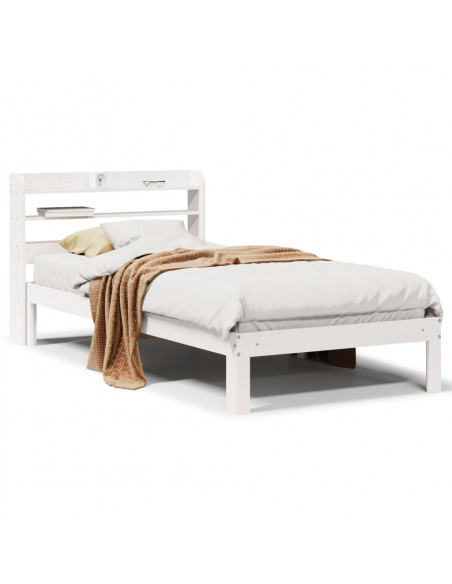 Giroletto con Testiera Bianco 90x190 cm Legno Massello di Pino