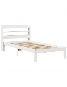 Giroletto con Testiera Bianco 90x190 cm Legno Massello di Pino 2