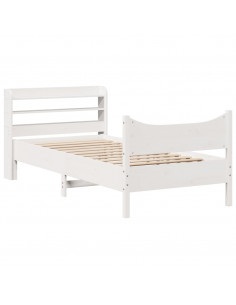 Giroletto con Testiera Bianco 90x200 cm Legno Massello di Pino