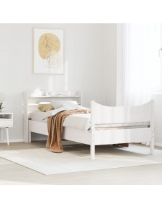 Giroletto con Testiera Bianco 90x200 cm Legno Massello di Pino 2