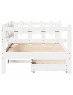 Dormeuse con Cassetti Bianco 90x190 cm Legno Massello di Pino