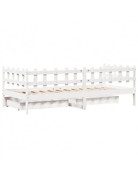 Dormeuse con Cassetti Bianco 90x190 cm Legno Massello di Pino